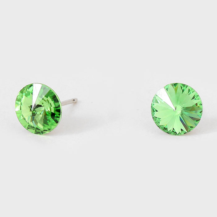 Small Green Round Crystal Stud Earrings | 8 mm | 123247