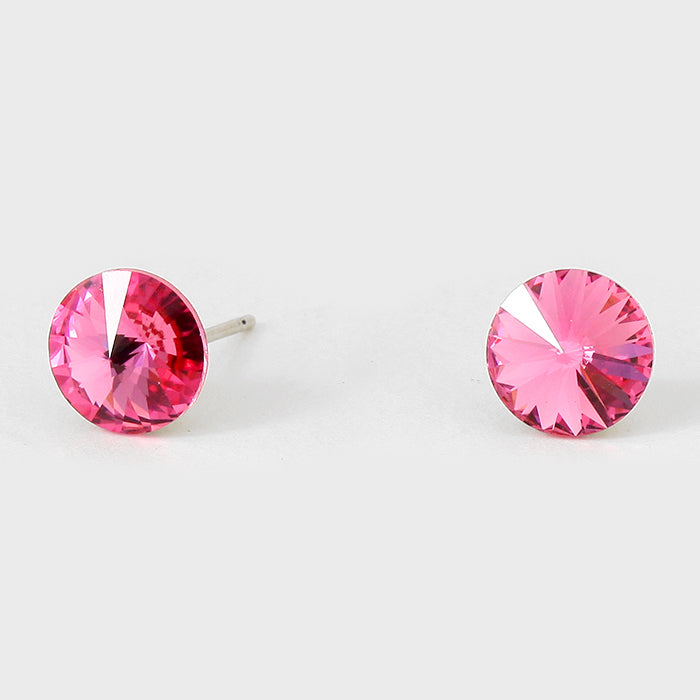 Small Pink Round Crystal Stud Earrings | 8 mm