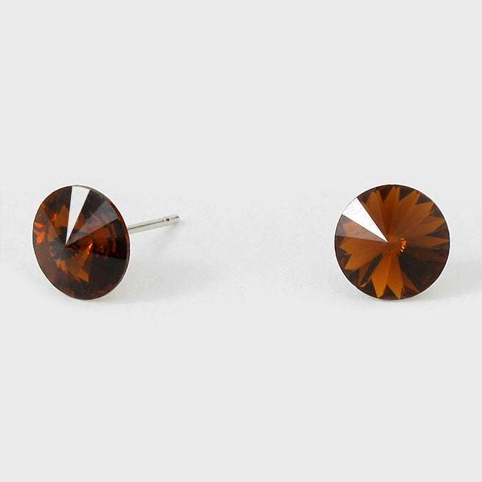 Small Topaz Round Crystal Stud Earrings | 8 mm