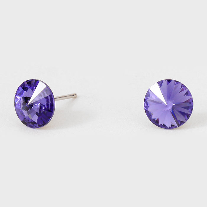 Small Purple Round Crystal Stud Earrings | 8 mm