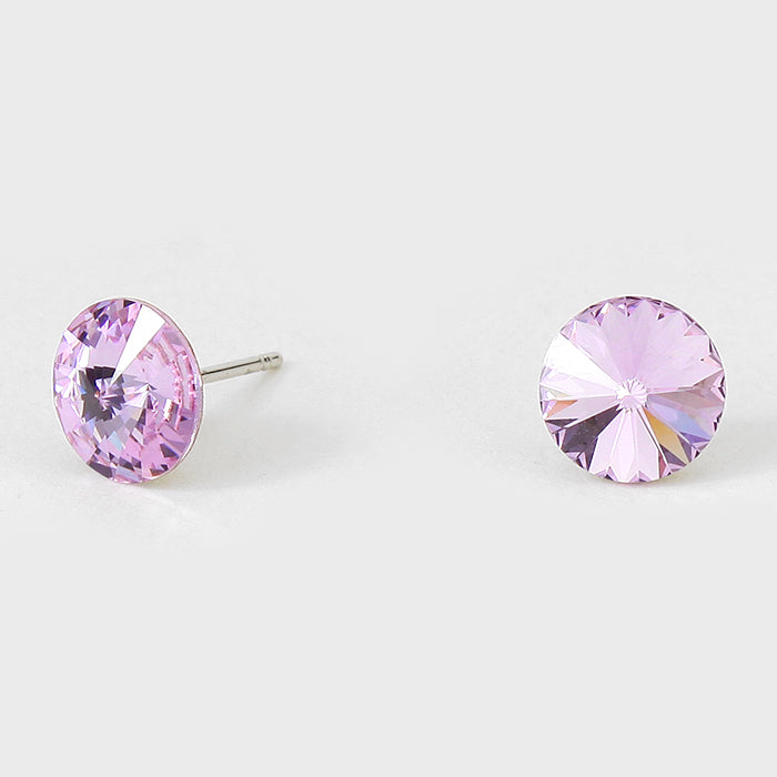 Small Violet Round Crystal Stud Earrings | 8 mm