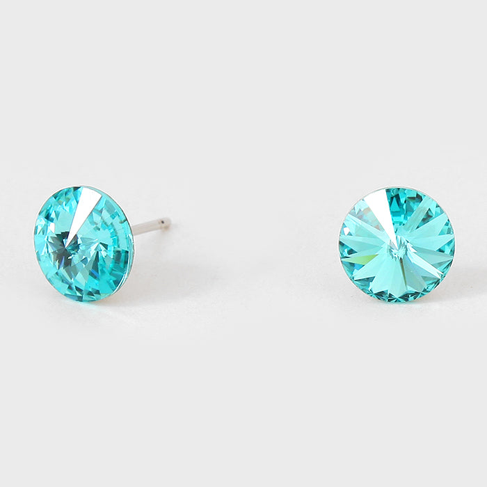 Small Light Turquoise  Round Crystal Stud Earrings | 8 mm