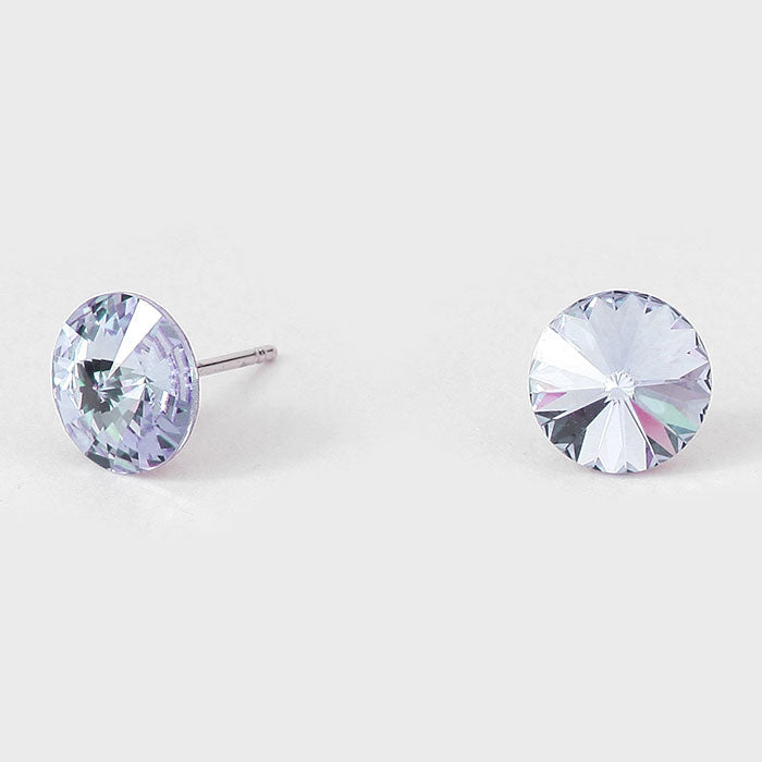 Small Light Blue Round Crystal Stud Earrings | 8 mm