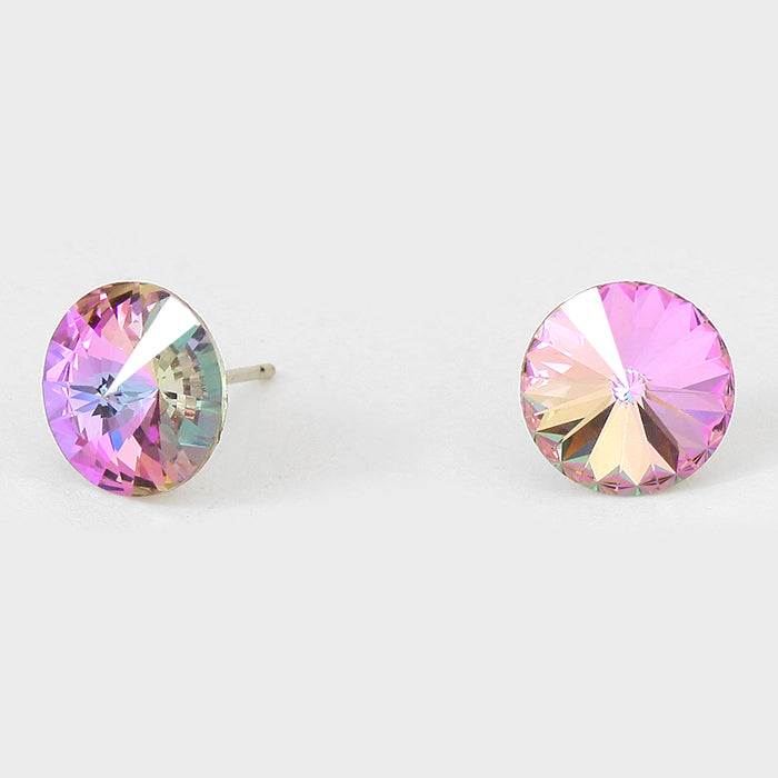 Multi-Color Small Round Crystal Stud Earrings | 10mm = 0.39"