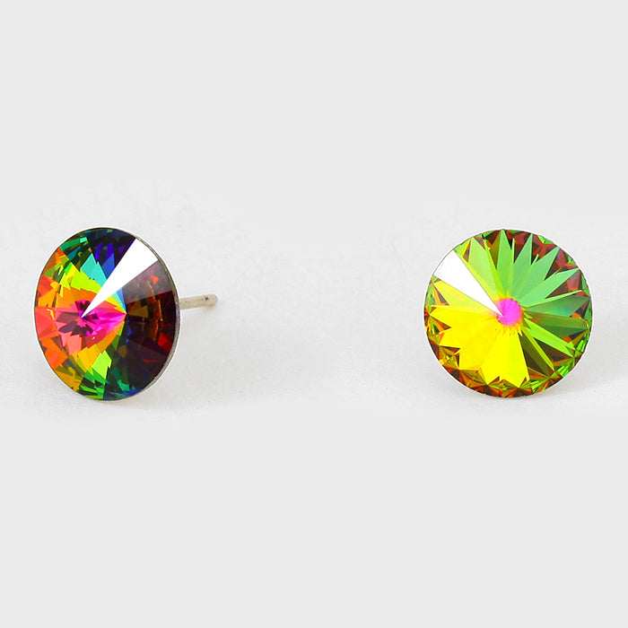 Multi-Color Small Round Crystal Stud Earrings | 10mm = 0.39"