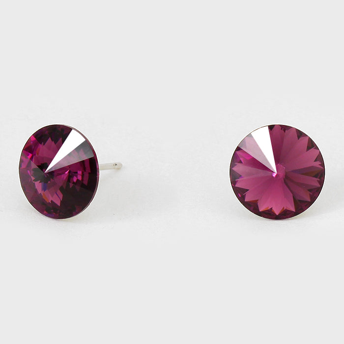 Amethyst Small Round Crystal Stud Earrings | 10mm = 0.39"