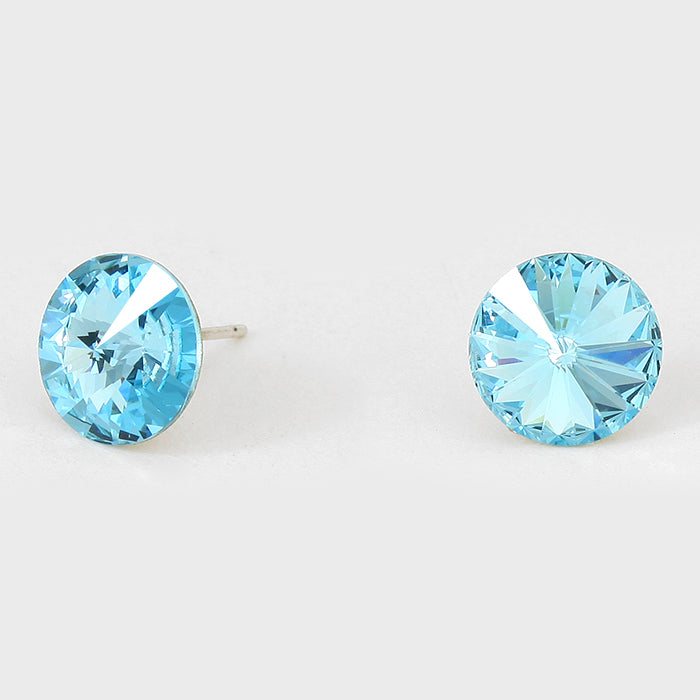 Aqua Small Round Crystal Stud Earrings | 10mm = 0.39"