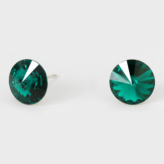 Emerald Small Round Crystal Stud Earrings | 10mm = 0.39"