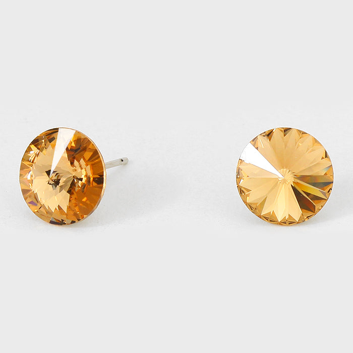 Topaz Small Round Crystal Stud Earrings | 10mm = 0.39"