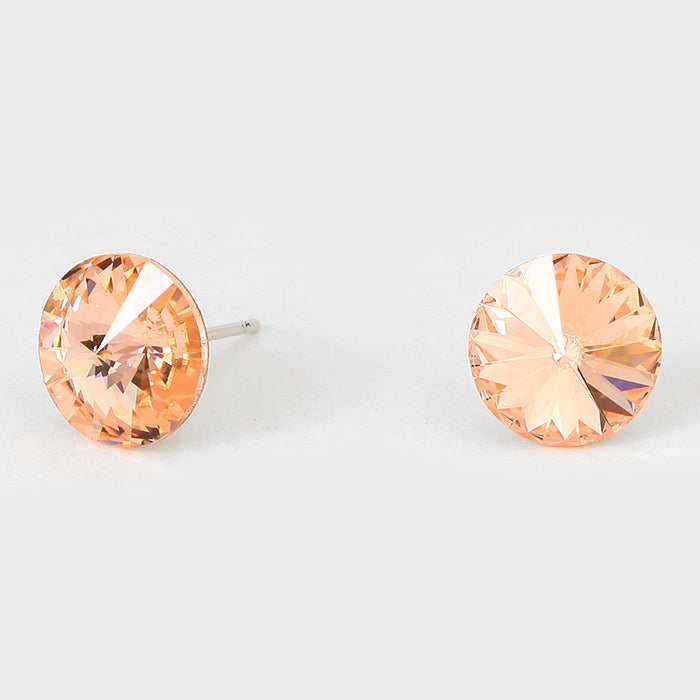 Peach Small Round Crystal Stud Earrings | 10mm = 0.39"