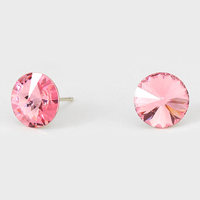 Pink Small Round Crystal Stud Earrings | 10mm = 0.39"