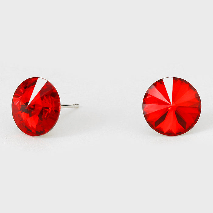 Red Small Round Crystal Stud Earrings | 10mm = 0.39"
