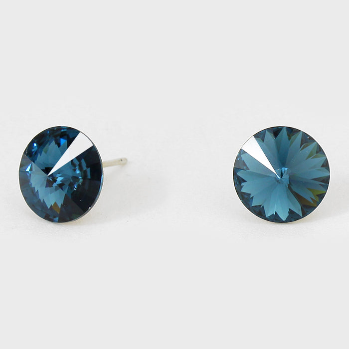 Navy Small Round Crystal Stud Earrings | 10mm = 0.39"