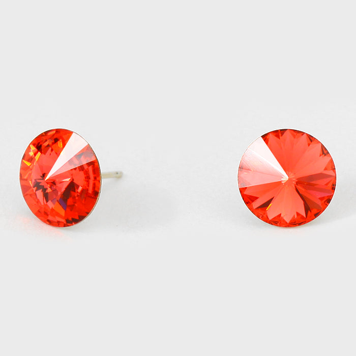 Coral Small Round Crystal Stud Earrings | 10mm = 0.39"