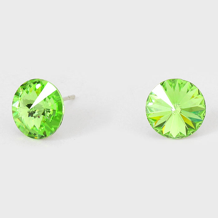 Peridot Small Round Crystal Stud Earrings | 10mm = 0.39"