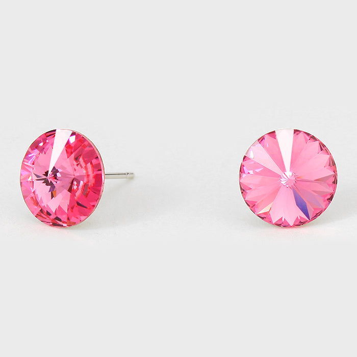 Pink Small Round Crystal Stud Earrings | 10mm = 0.39"