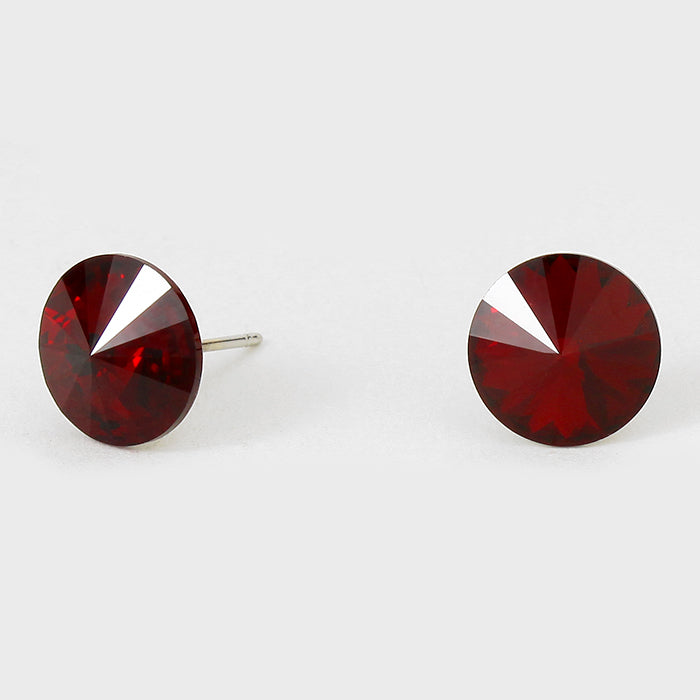 Dark Red Small Round Crystal Stud Earrings | 10mm = 0.39" | 123282