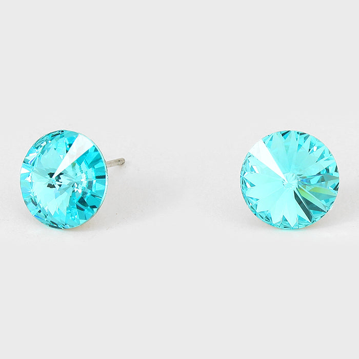 Teal Small Round Crystal Stud Earrings | 10mm = 0.39"