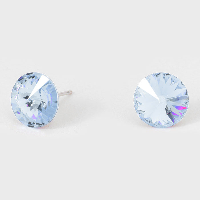 Light Blue Small Round Crystal Stud Earrings | 15mm = 0.59"