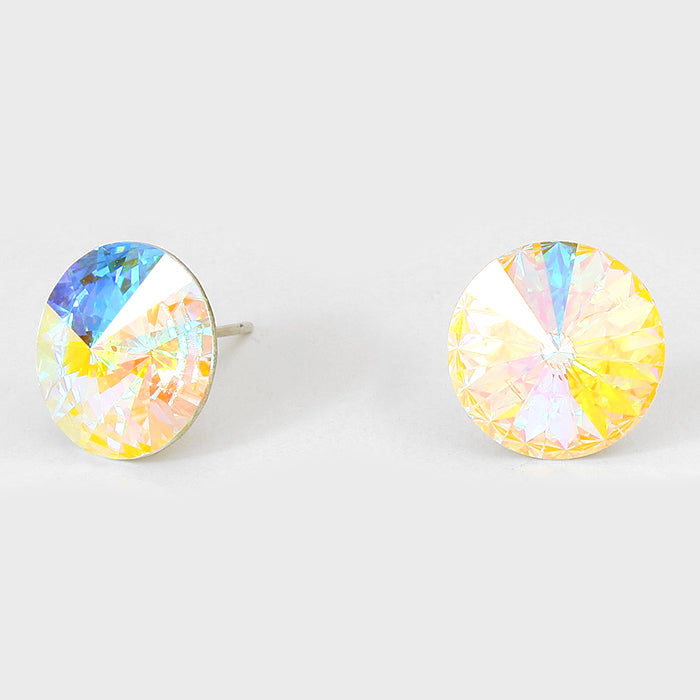 AB Small Round Crystal Stud Earrings | 15mm = 0.59"    