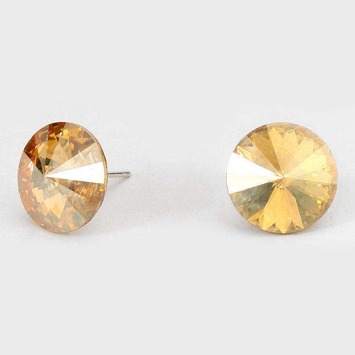 Gold Small Round Crystal Stud Earrings | 15mm = 0.59" 