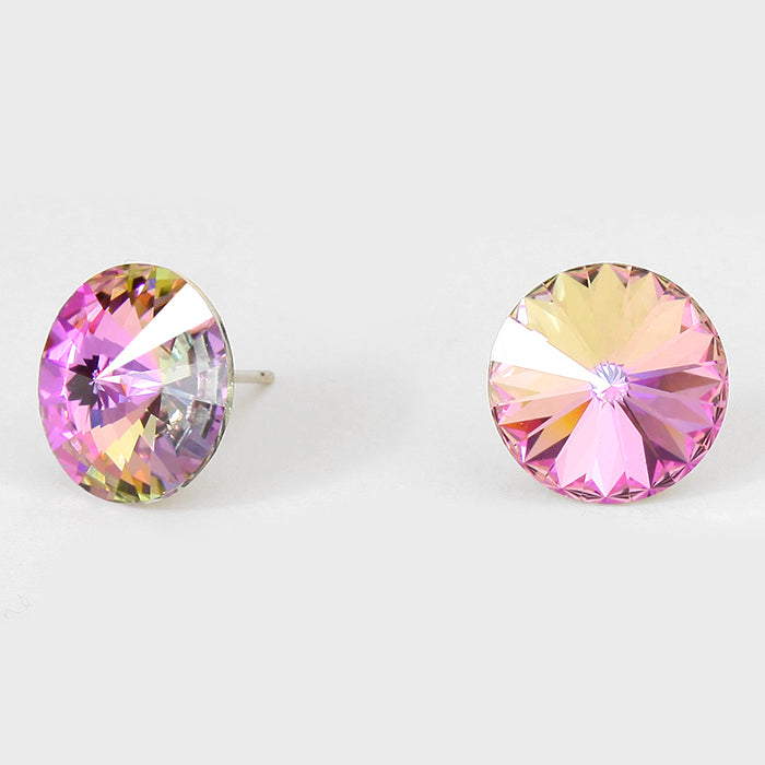 Multi-Color Small Round Crystal Stud Earrings| 15mm + 0.59