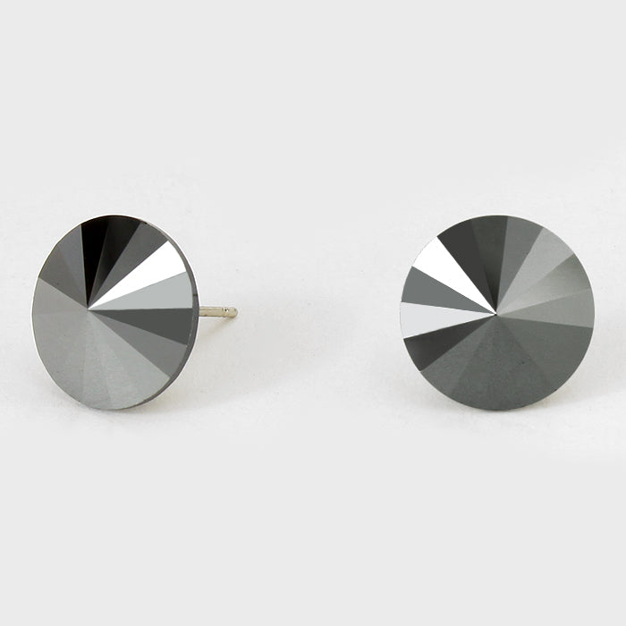 Hematite Small Round Crystal Stud Earrings | 15mm = 0.59"  