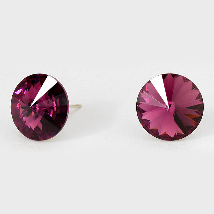 Amethyst Small Round Crystal Stud Earrings | 15mm = 0.59" 