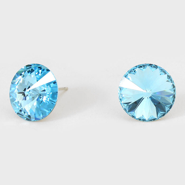 Aqua Small Round Crystal Stud Earrings | 15mm = 0.59"