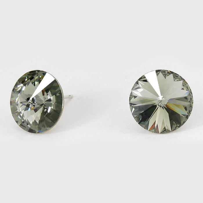 Black Diamond Small Round Crystal Stud Earrings | 15mm = 0.59"