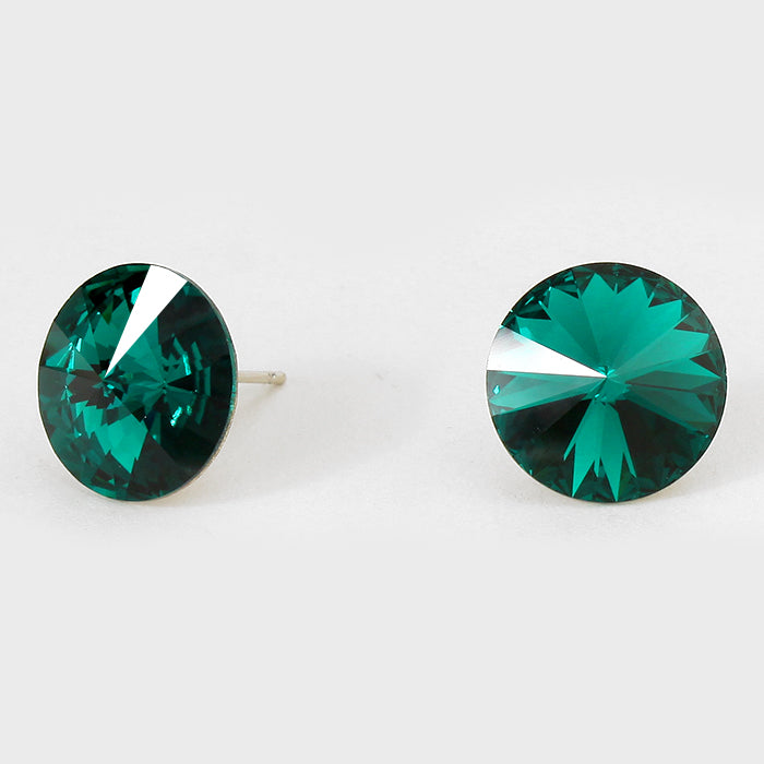 Emerald Small Round Crystal Stud Earrings | 15mm = 0.59"