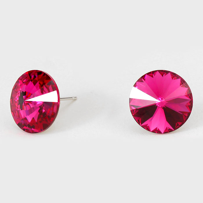 Fuchsia Small Round Crystal Stud Earrings | 15mm = 0.59"  