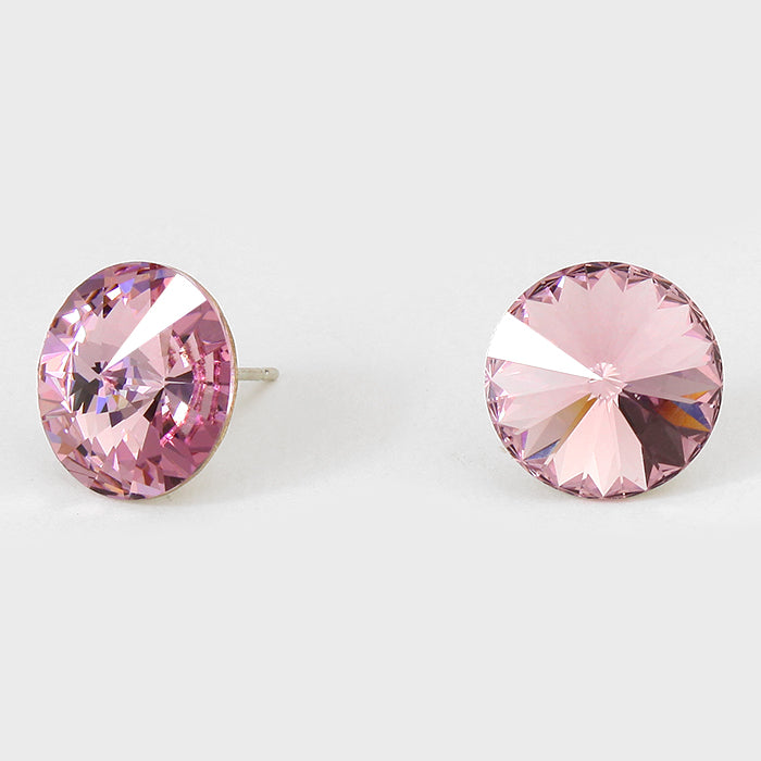 Amethyst Small Round Crystal Stud Earrings | 15mm = 0.59" 