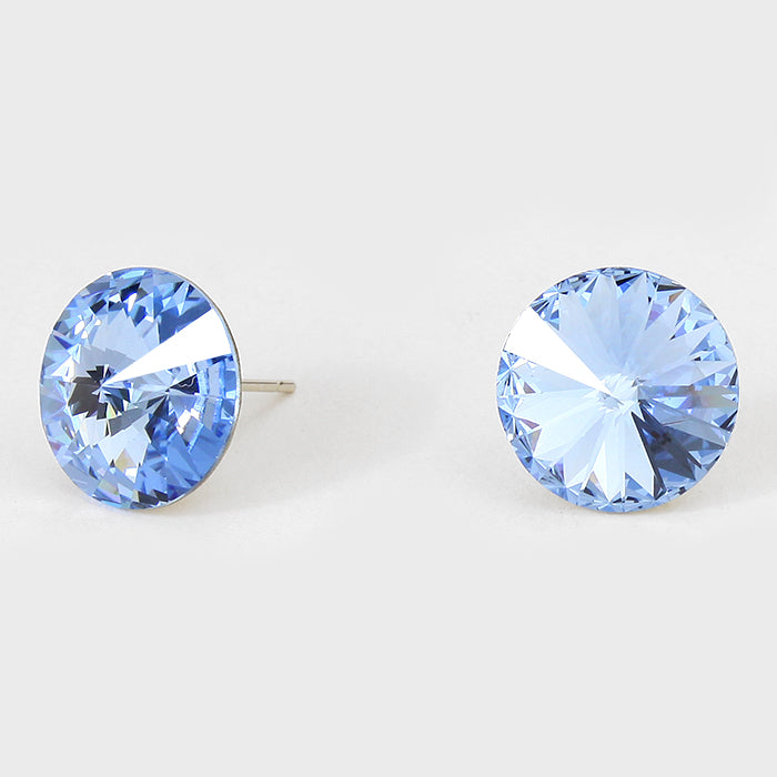 Light Blue Small Round Crystal Stud Earrings | 15mm = 0.59"  