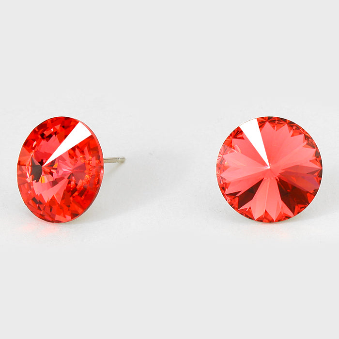 Coral Small Round Crystal Stud Earrings | 15mm = 0.59"  