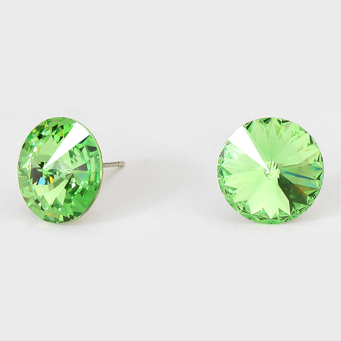 Peridot Small Round Crystal Stud Earrings | 15mm = 0.59"  