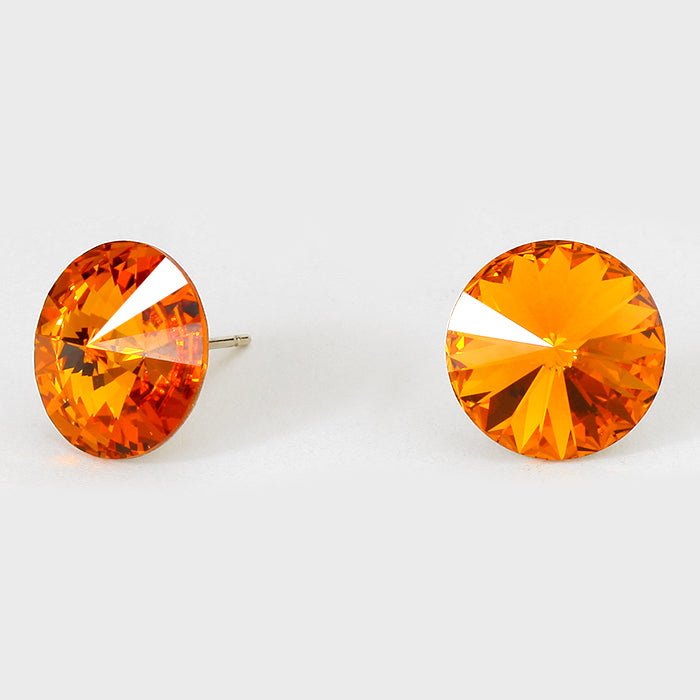 Topaz Small Round Crystal Stud Earrings | 15mm = 0.59"