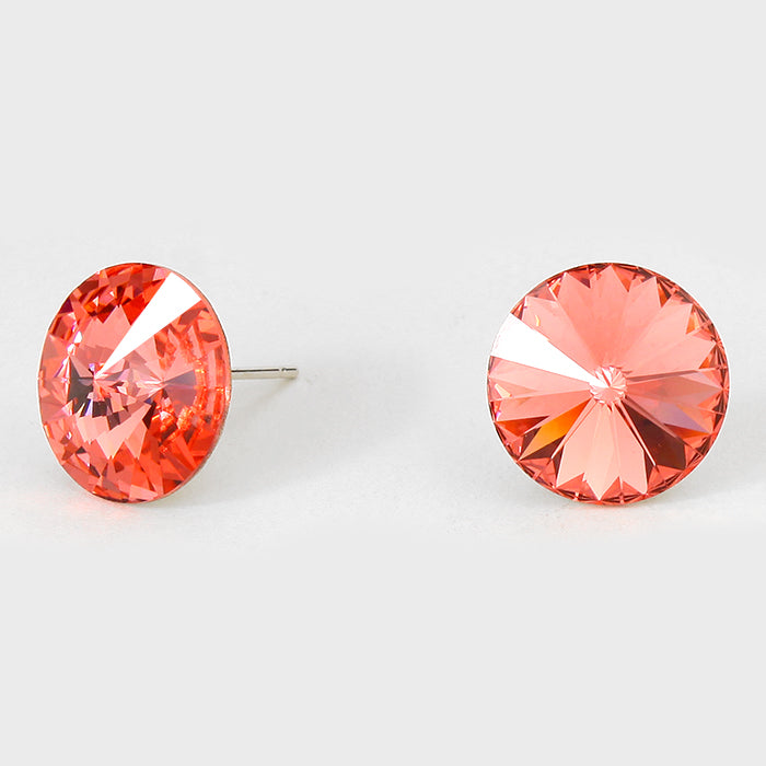 Peach Small Round Crystal Stud Earrings | 15mm = 0.59"