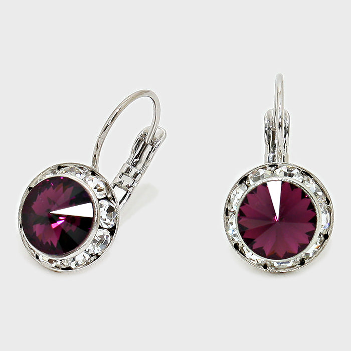 Small Amethyst Austrian Crystal Stud Earrings | 0.5"