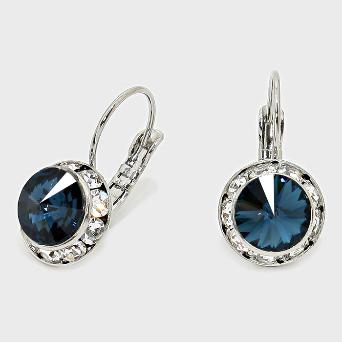 Small Navy Austrian Crystal Stud Earrings | 0.5"