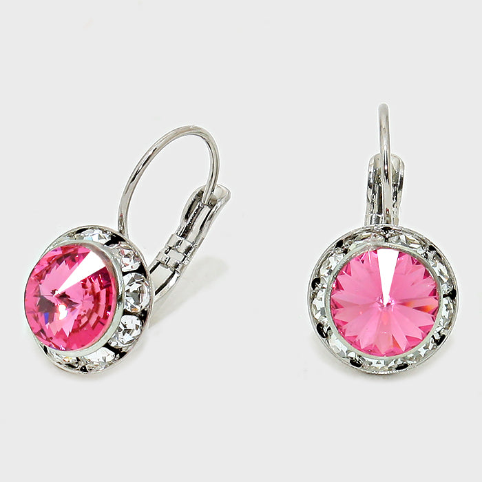 Small Pink Austrian Crystal Stud Earrings | 0.5"