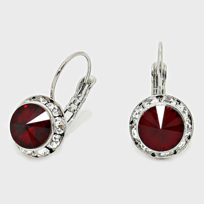 Small Dark Red Austrian Crystal Stud Earrings | 0.5"