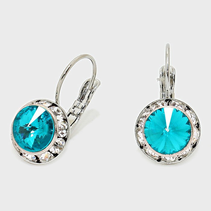 Small Teal Austrian Crystal Stud Earrings | 0.5"