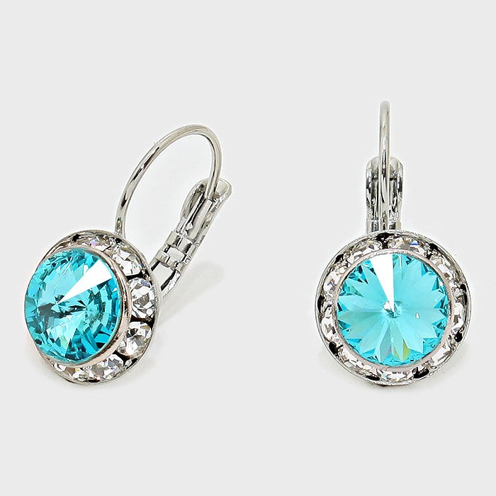 Small Turquoise Austrian Crystal Stud Earrings | 0.5"