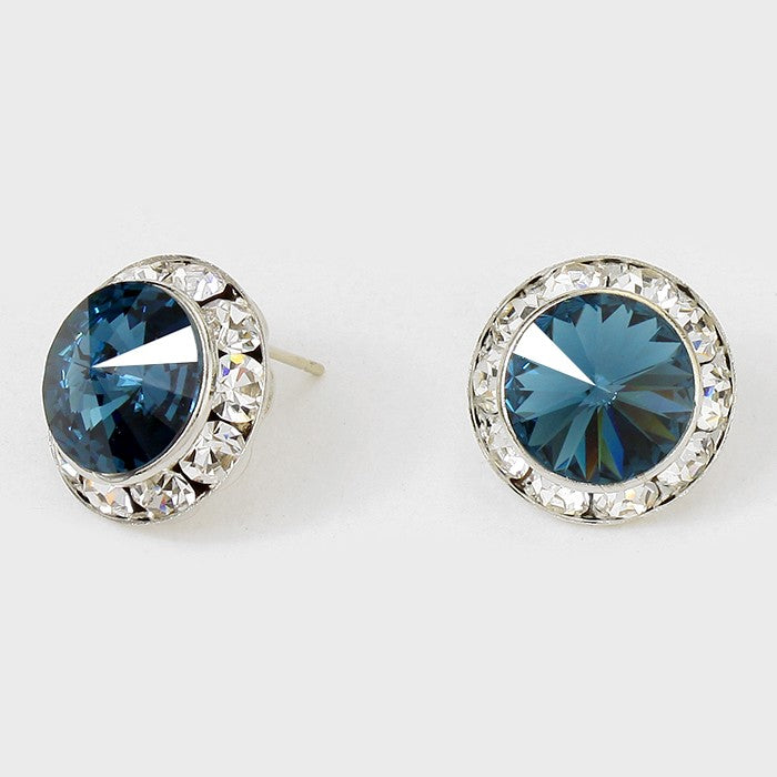 Navy Austrian Crystal Round Stud Earrings