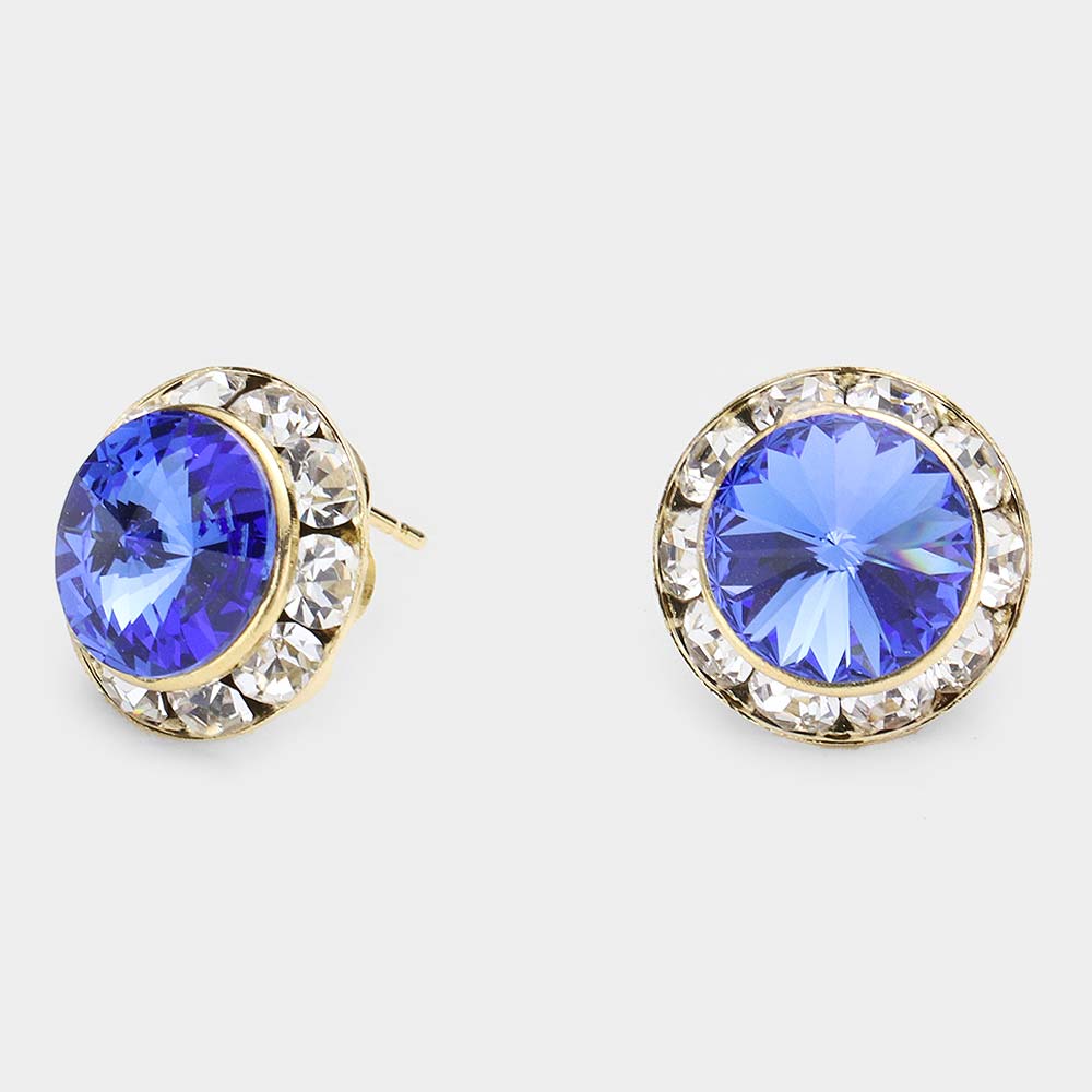 Sapphire Austrian Crystal Round Stud Earrings