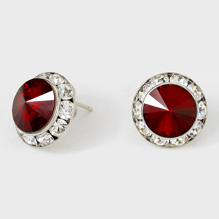 Dark Red Austrian Crystal Round Stud Earrings