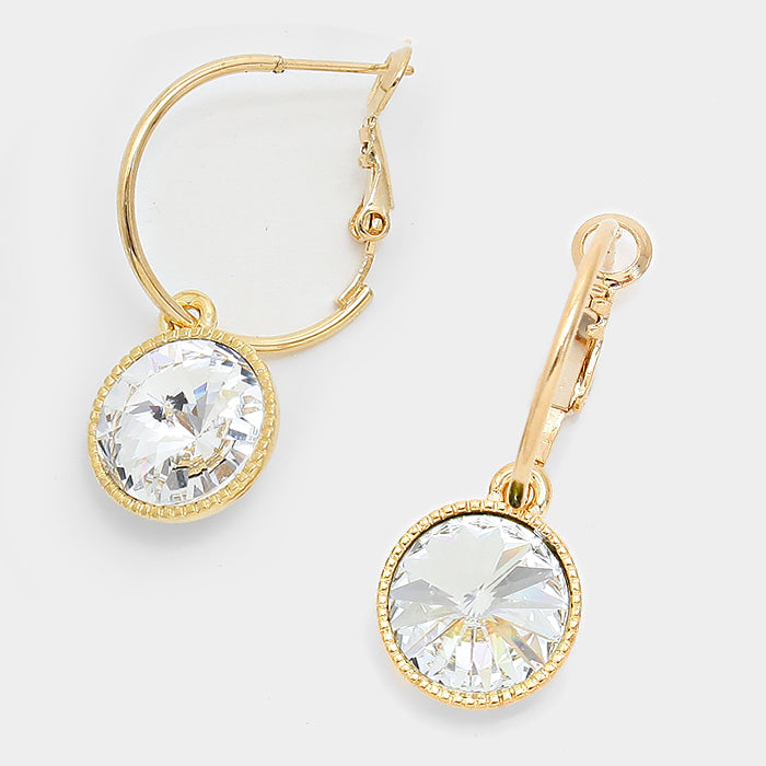 Small Clear Austrian Crystal Dangle Earrings on Gold