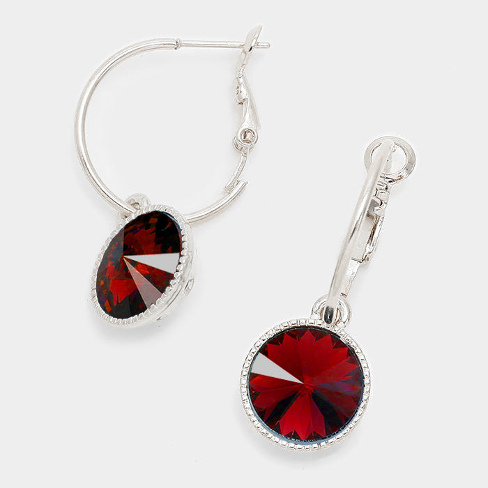 Small Dark Red Austrian Crystal Dangle Earrings