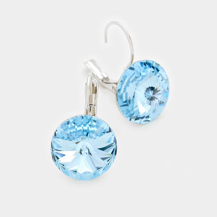 Small Aqua Genuine Austrian Crystal Drop Earrings | 0.6" x 0.8"